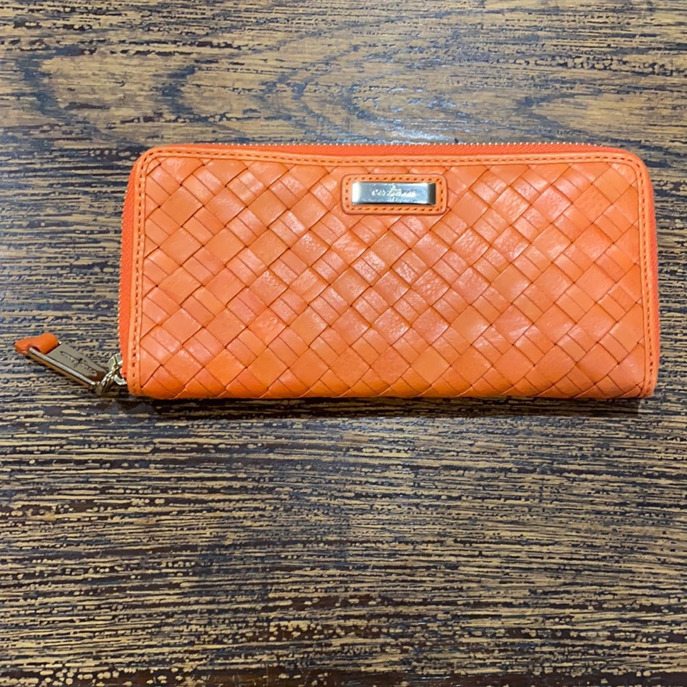 Cole Haan Heritage Weave  Orange Leather Wallet